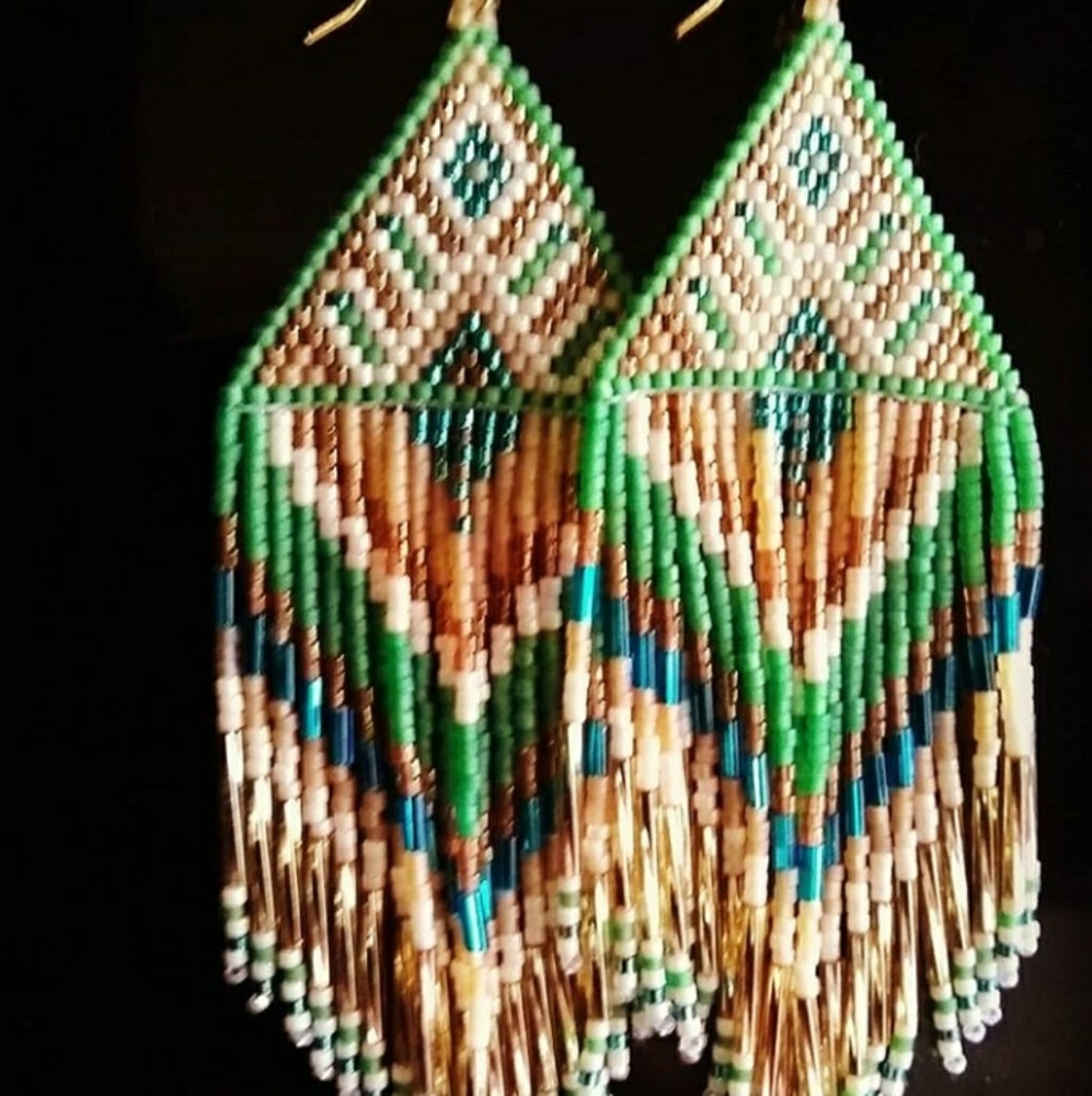 🍁HP🍁 Beaded Statement Shoulder Duster Long Fringe Earrings NWT hand-made